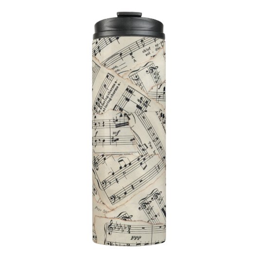  vel muziekpapier Collage Thermosbeker (Voorkant)