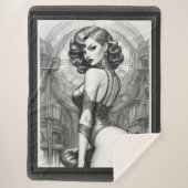 Velaria Retro Leeftijd Pin Up Meisje Portret Sherpa Deken (Voorkant)