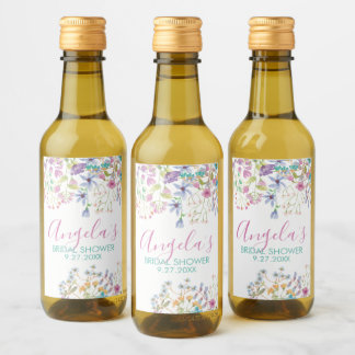 Veld Bloem Bruiloft Bruidsshower Drank Label Wijn Etiket