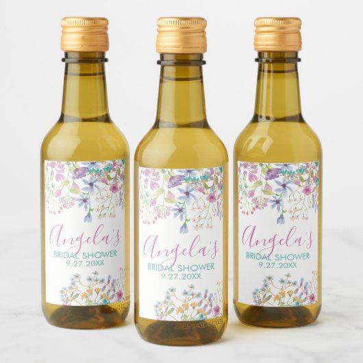 Veld Bloem Bruiloft Bruidsshower Drank Label Wijn Etiket (Flessen)