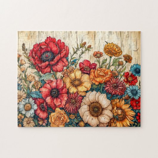 Veld bloemen in heldere zomerkleuren legpuzzel (Horizontaal)