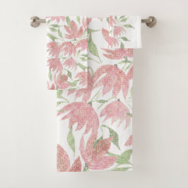 Veld Bloemen Kant Getextureerd Roze Wit Bad Handdoek