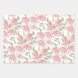 Veld Bloemen Kant Getextureerd Roze Wit Inpakpapier Vel