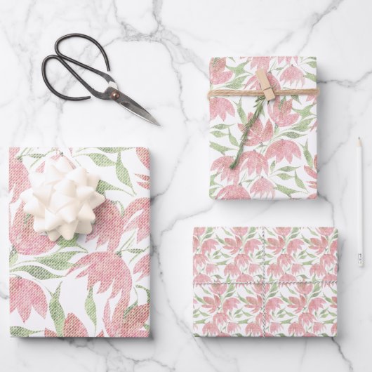Veld Bloemen Kant Getextureerd Roze Wit Inpakpapier Vel (Voorkant)