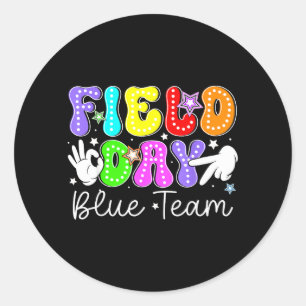 Veld Dag Blauwe Team Laat De Spelen Beginnen Zes Z Ronde Sticker