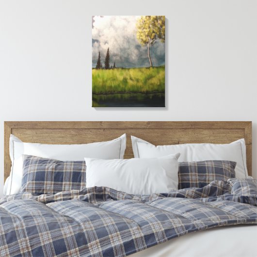 Veld en vijver Landschap Acryl Schilderen Print (Insitu (Slaapkamer))