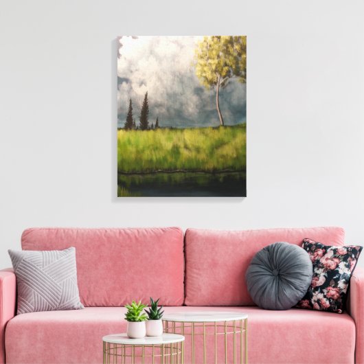 Veld en vijver Landschap Acryl Schilderen Print (Insitu (Woonkamer))