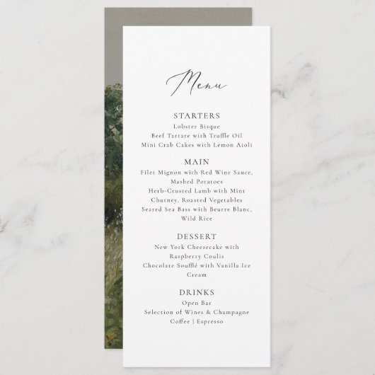  Veld, Fine art geïnspireerd bruiloft Menu (Voorkant / Achterkant)