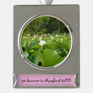 Veld Lotus Flowers Summer Garden Verzilverd Banner Ornament