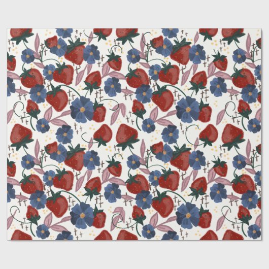 Veld met Aardbeien Cadeaupapier (Vlak)
