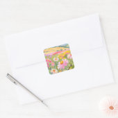 Veld met bijen vierkante sticker (Envelop)