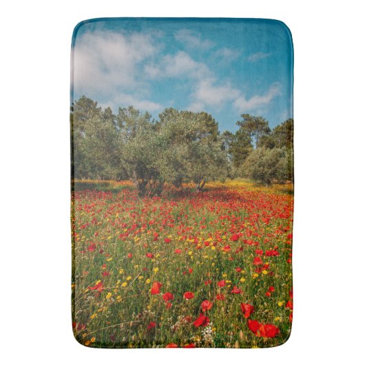 Veld met bloemen en bomen badmat (Voorkant Verticaal)
