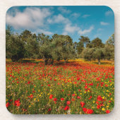 Veld met bloemen en bomen bier onderzetter (Voorkant)