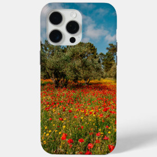 Veld met bloemen en bomen iPhone 15 pro max hoesje