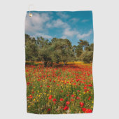 Veld met bloemen en bomen golfhanddoek (Voorkant)