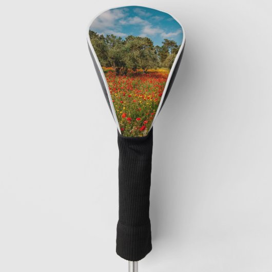 Veld met bloemen en bomen golfheadcover (Voorkant)