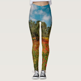 Veld met bloemen en bomen leggings