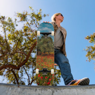 Veld met bloemen en bomen persoonlijk skateboard