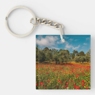 Veld met bloemen en bomen sleutelhanger