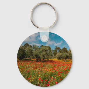 Veld met bloemen en bomen sleutelhanger