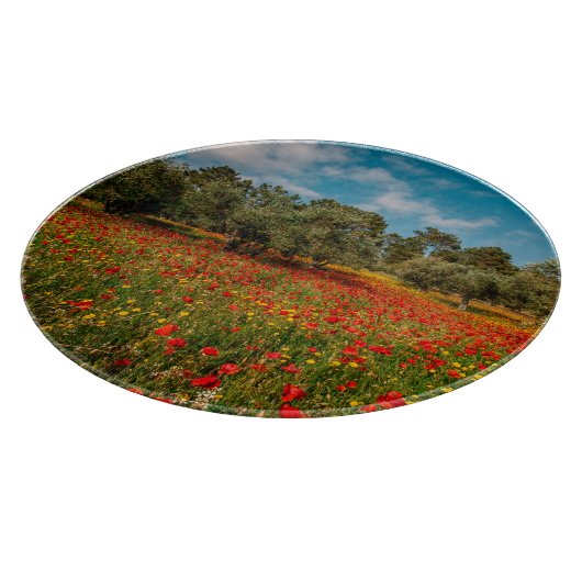Veld met bloemen en bomen snijplank (Hoek)