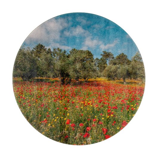 Veld met bloemen en bomen snijplank (Voorkant)