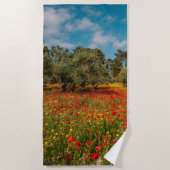Veld met bloemen en bomen strandlaken (Voorkant)