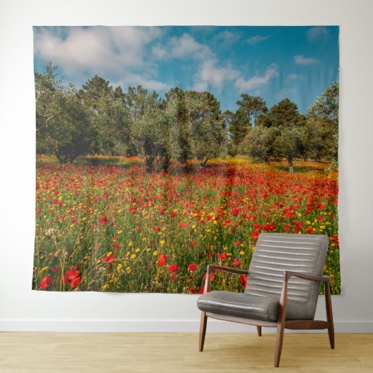 Veld met bloemen en bomen wandkleed (In Situ (horizontaal))