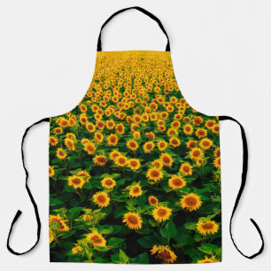 Veld met felgele zonnebloemen op zonnige dag. schort