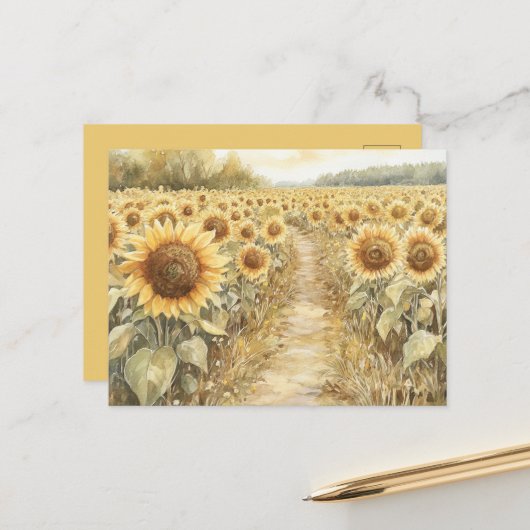Veld met gele zonnebloemen briefkaart (Voorkant / Achterkant in situ)