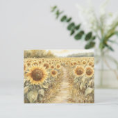 Veld met gele zonnebloemen briefkaart (Staand voorkant)
