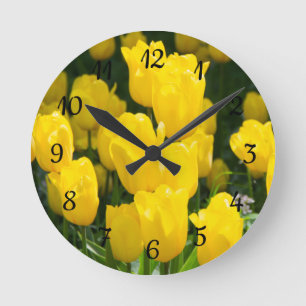 Veld met heldergele tulpen ronde klok