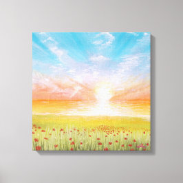 Veld met klaprozen canvas afdruk