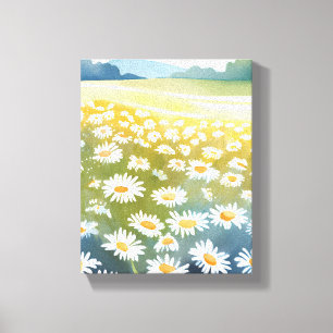Veld met Madeliefjes   Bloemenschilderij van een B Canvas Afdruk