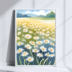 Veld met Madeliefjes   Bloemenschilderij van een b Poster