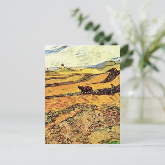 Veld met Plowman en Mill van Vincent van Gogh Briefkaart (Staand voorkant)