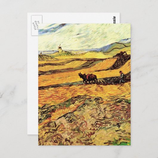 Veld met Plowman en Mill van Vincent van Gogh Briefkaart (Voorkant / Achterkant)