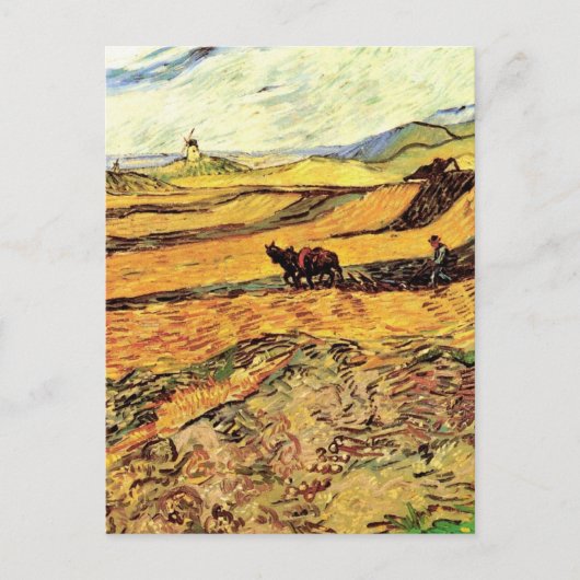 Veld met Plowman en Mill van Vincent van Gogh Briefkaart (Voorkant)