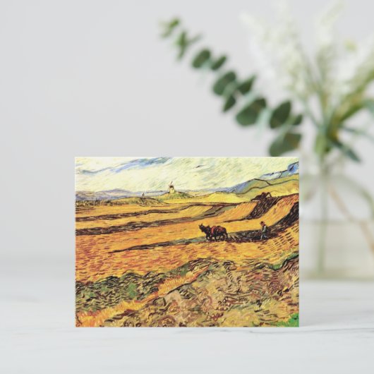 Veld met Plowman en Mill van Vincent van Gogh Briefkaart (Staand voorkant)
