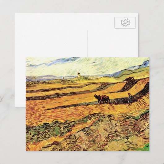 Veld met Plowman en Mill van Vincent van Gogh Briefkaart (Voorkant / Achterkant)