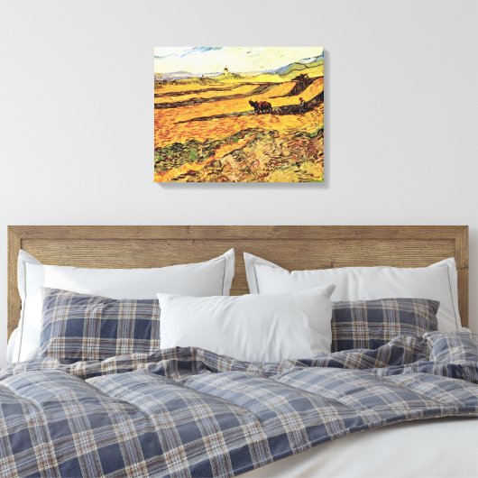 Veld met Plowman en Mill van Vincent van Gogh Canvas Afdruk (Insitu (Slaapkamer))