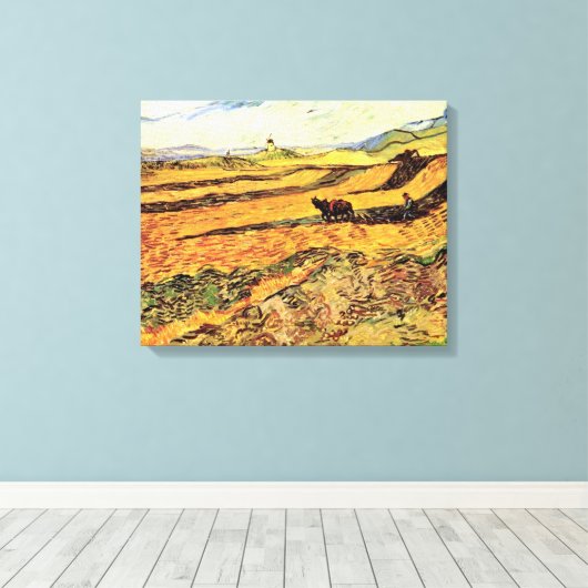 Veld met Plowman en Mill van Vincent van Gogh Canvas Afdruk (Insitu (Houten vloer))
