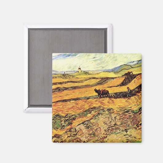 Veld met Plowman en Mill van Vincent van Gogh Magneet (Voorkant / Achterkant)