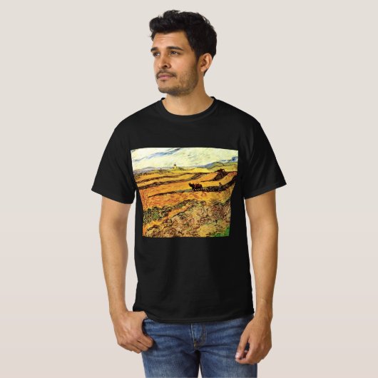 Veld met Plowman en Mill van Vincent van Gogh T-shirt (Voorkant volledig)
