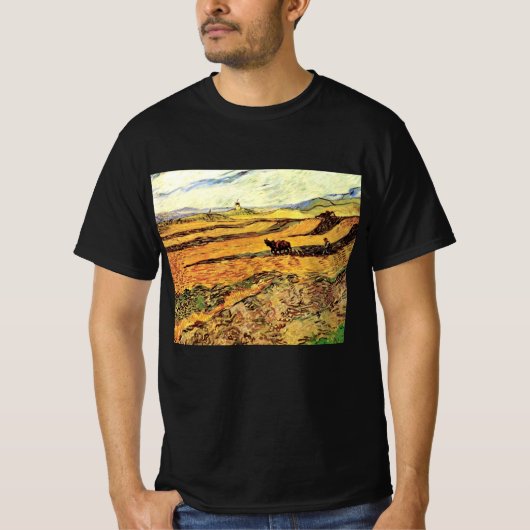 Veld met Plowman en Mill van Vincent van Gogh T-shirt (Voorkant)