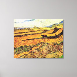 Veld met Plowman en Mill Vincent van Gogh Canvas Afdruk