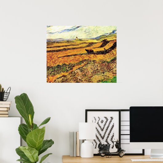 Veld met Plowman en Mill Vincent van Gogh Poster (Thuiskantoor)