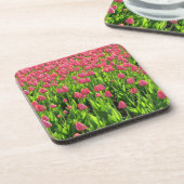 Veld met roze tulpen bier onderzetter (Linkerzijde)