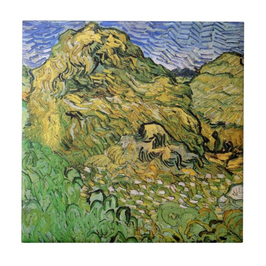 Veld met tarwestapels door Vincent van Gogh Tegeltje (Voorkant)