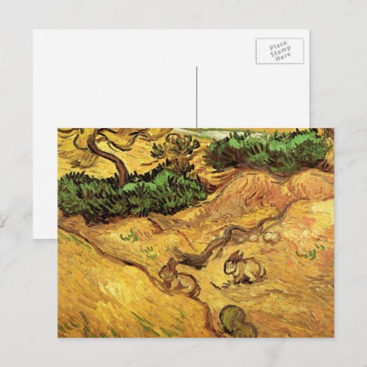 Veld met twee konijnen door Vincent van Gogh Briefkaart (Voorkant / Achterkant)
